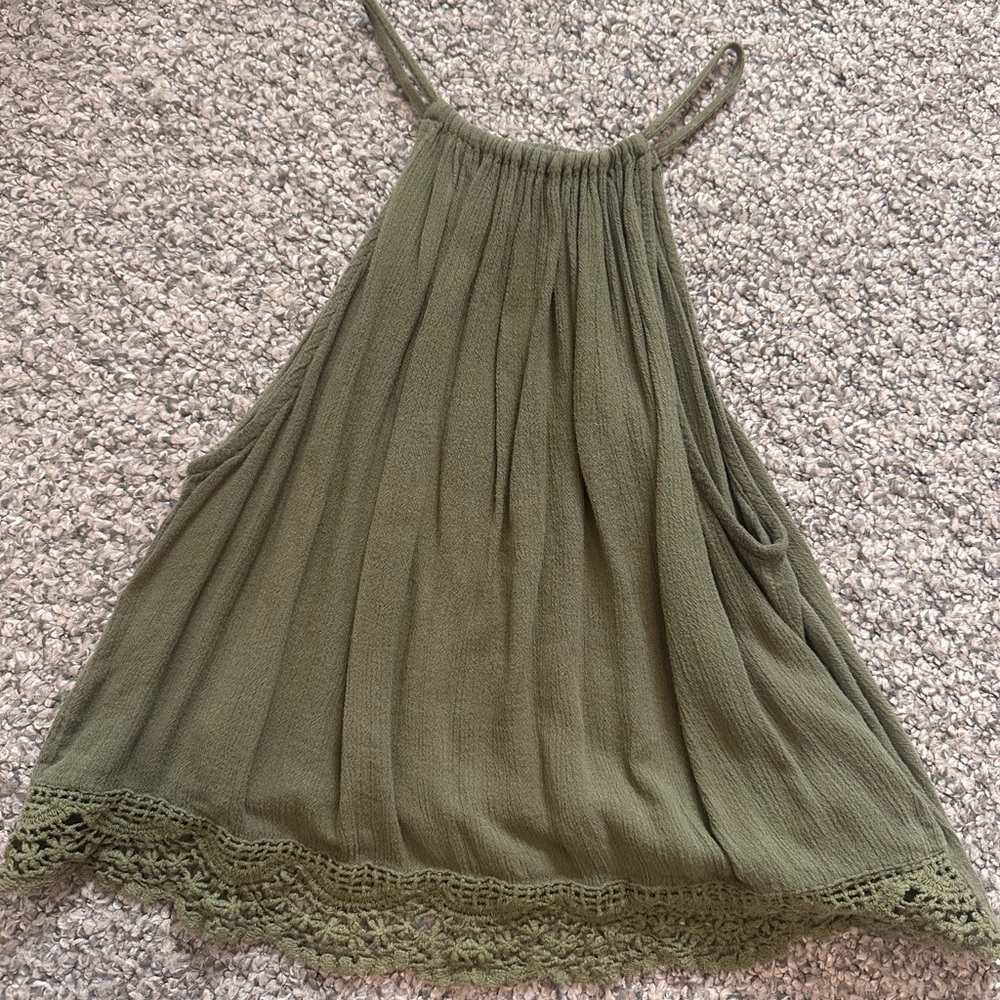 Divided Olive Green Crochet Hem Crop Top